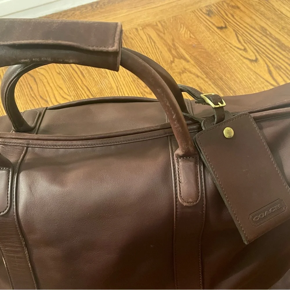 Vintage COACH Chocolate Brown Leather Cabin Weekender Duffel Travel Shoulder Bag - Picture 6 of 15